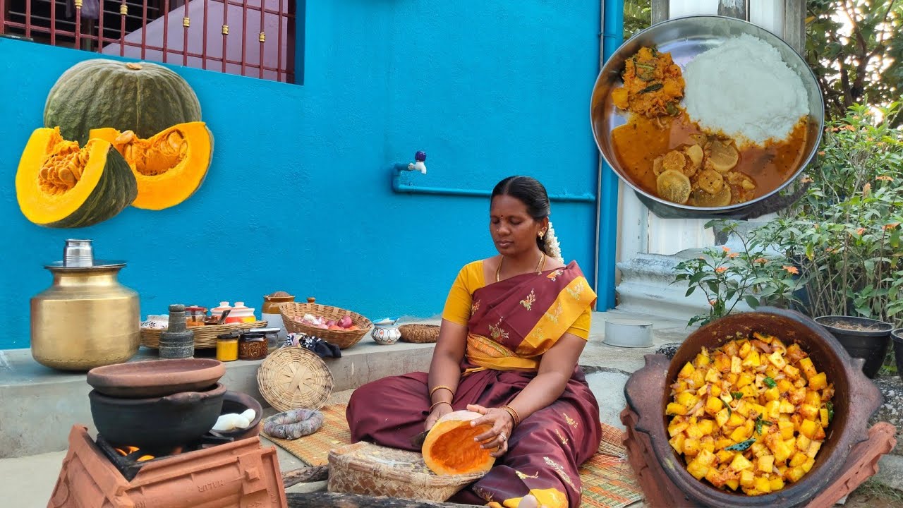 DAY IN MY Life || Village Style Lunch Preparation || Sambar & Pumpkin Poriyal || Traditional Mom 
