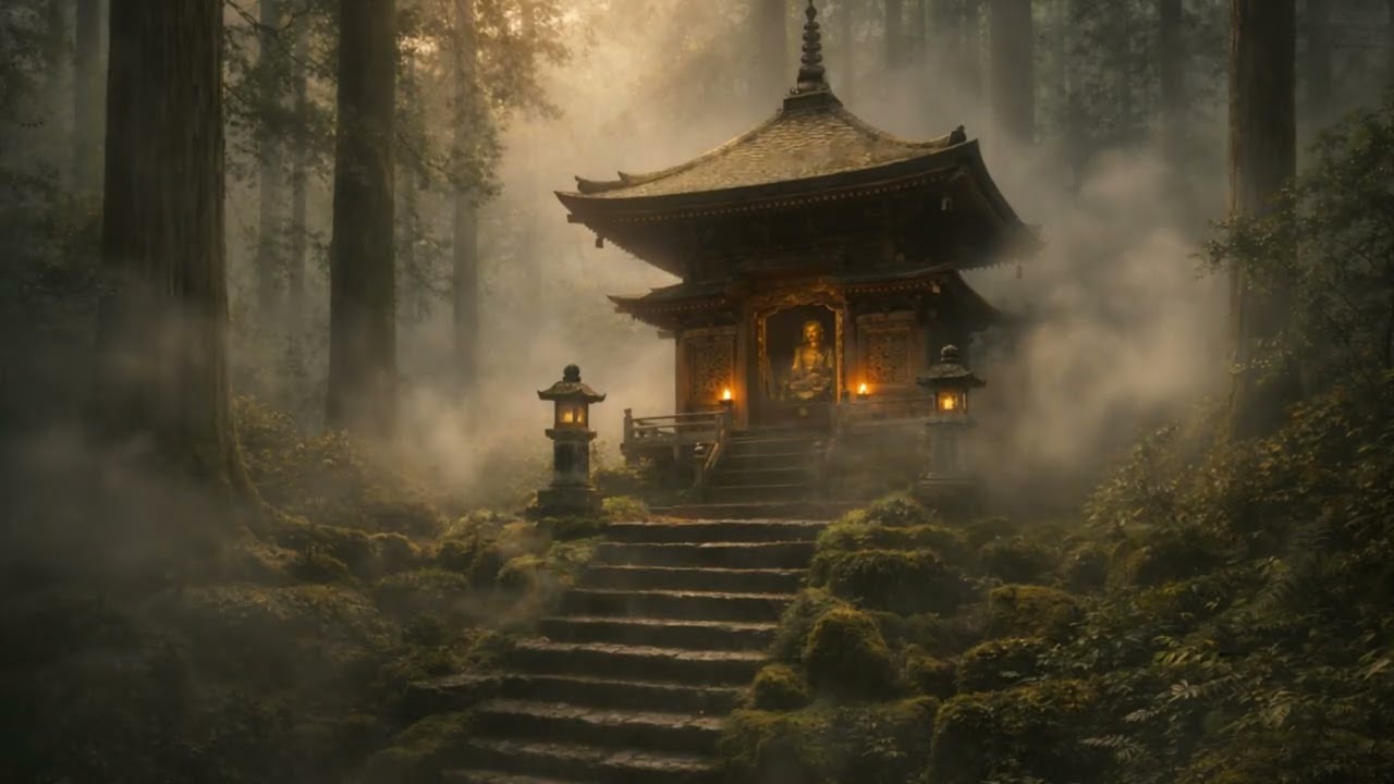 Buddhist Temple in the Forest 🌲 Rain & Peaceful Meditation Music for Sleep, Yoga & Deep Focus