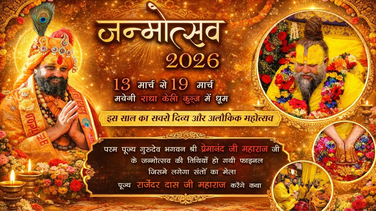 श्री प्रेमानंद महाराज जी के जन्मोत्सव की तिथियाँ ||पूज्य राजेंदर दास जी महाराज करेंगे कथा 2026