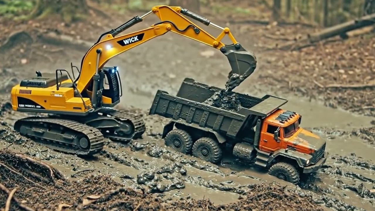 RC Excavator Loading Heavy Truck in Deep Forest Mud 🌲 | Ultra-Realistic RC Construction