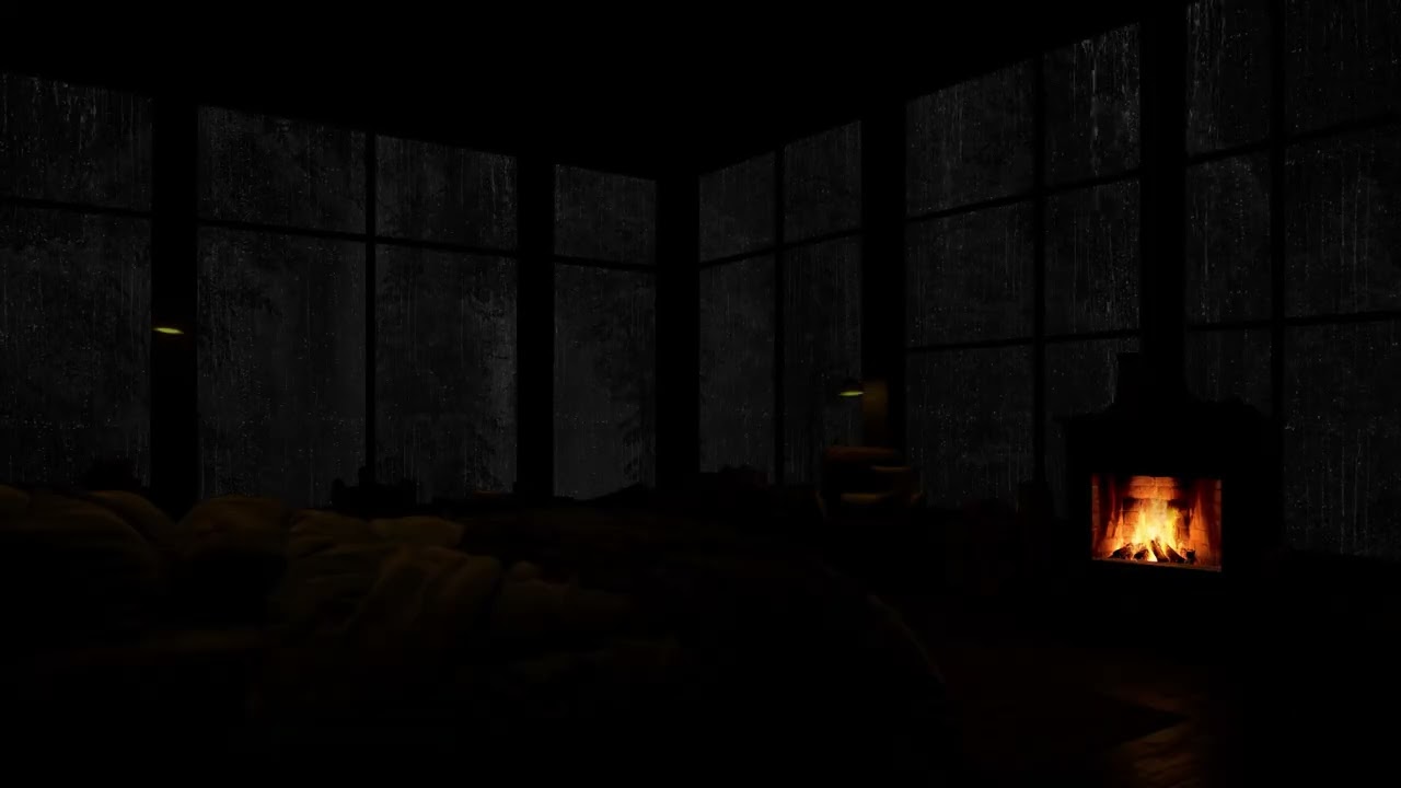 Deep Sleep and Relaxation: Cozy Cabin with Rain and Fireplace Ambience All Night Long 🌧️🔥💤