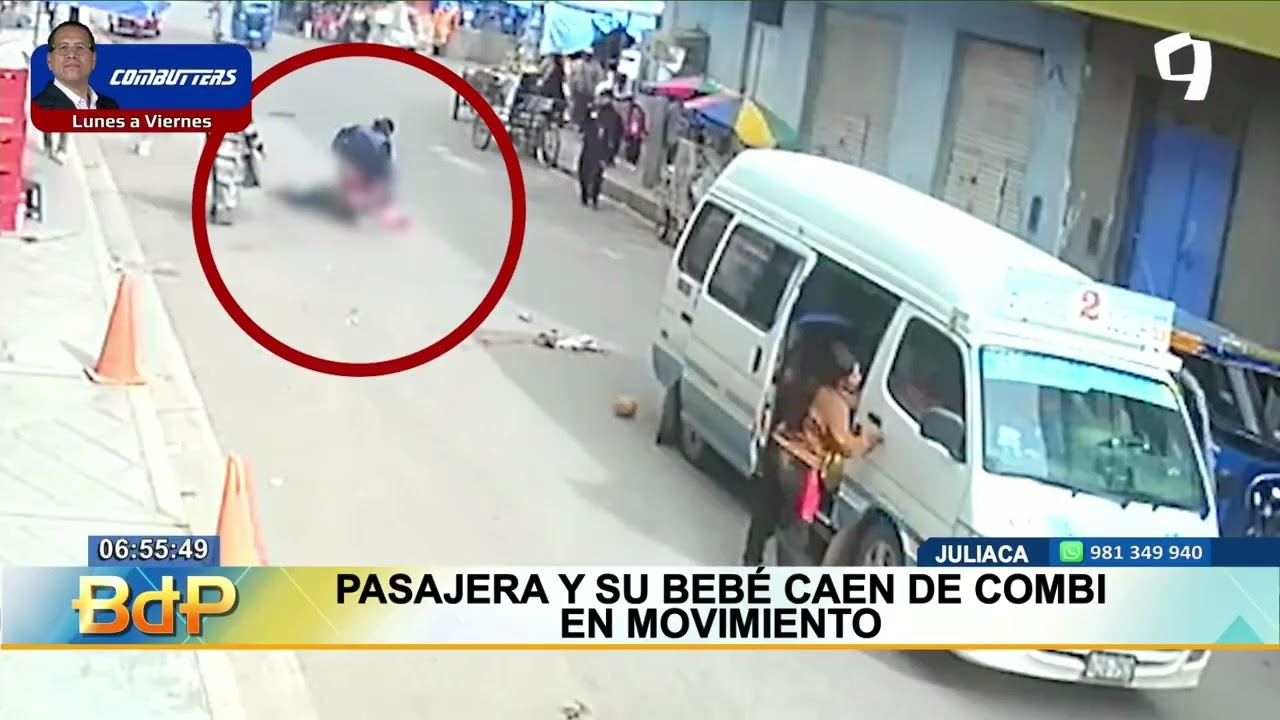 Pasajera y su bebé caen de una combi en movimiento en Juliaca