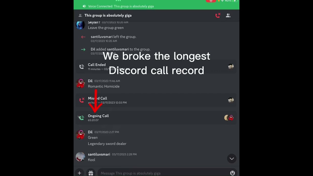 Longest discord call