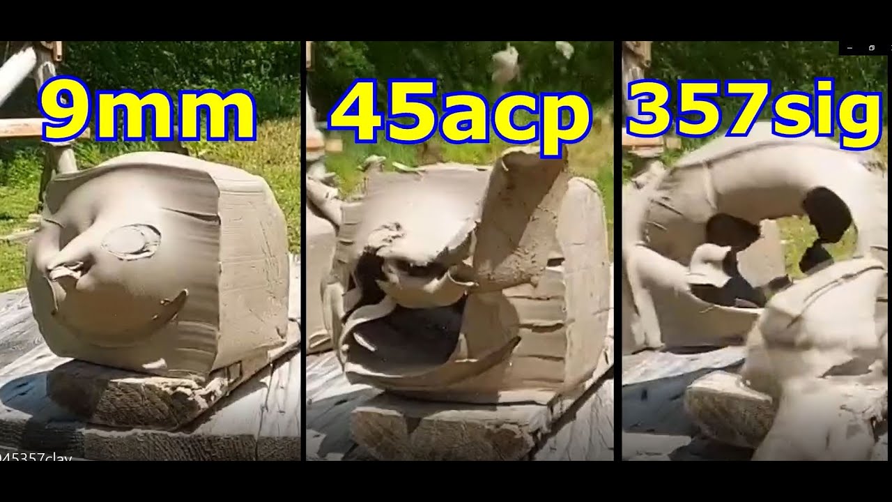 9мм против 45acp против 357sig - ГЛИНЯНЫЕ БЛОКИ!!!