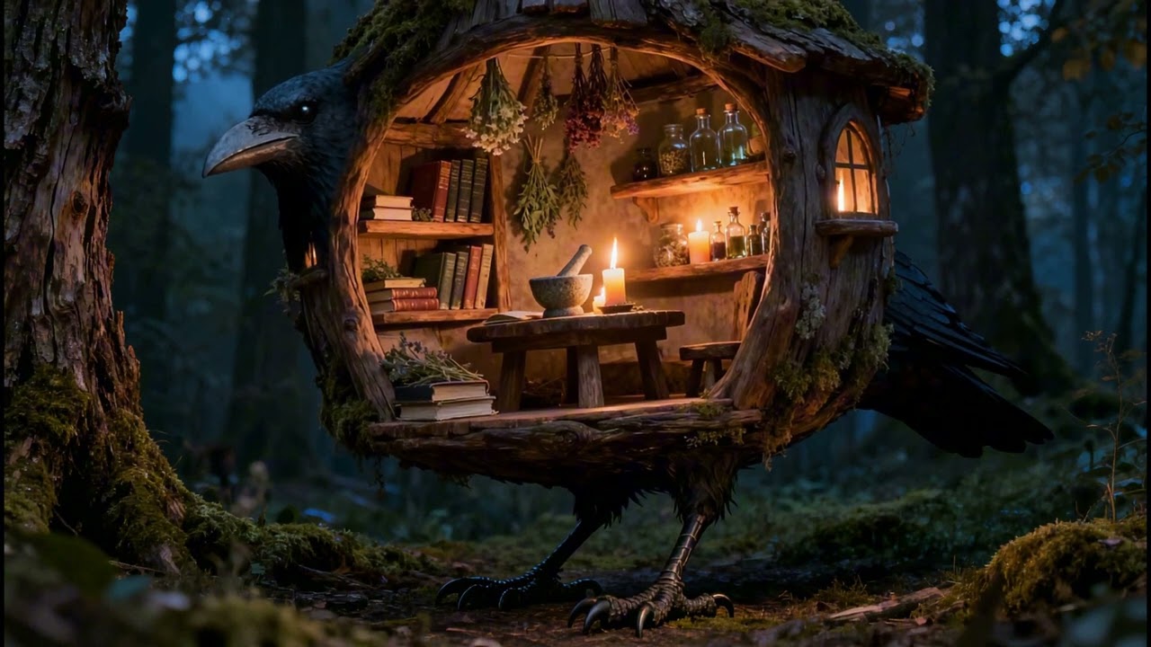 1 Hour Witch Cottage Ambience 🌲 Night Forest Sounds for Relax & Sleep
