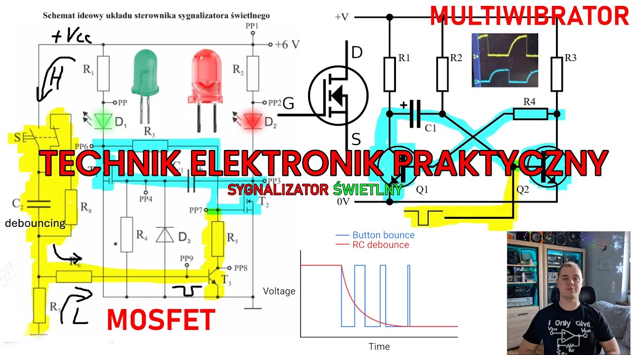 Egzamin TECHNIK ELEKTRONIK PRAKTYCZY - Sygnalizator świetlny - MULTIWIBRATOR MONOSTABILNY MOSFET LED