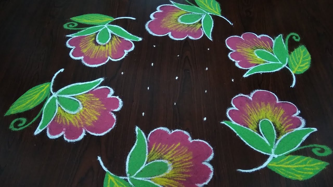 Creative simple flowers rangoli 9×5 Dot's