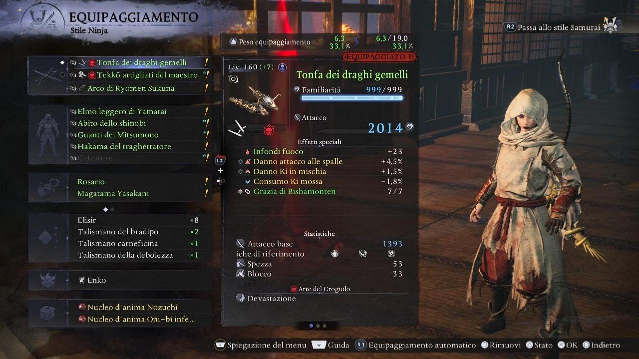 Nioh 3- Tonfa engame NG+build-Insane boss damage