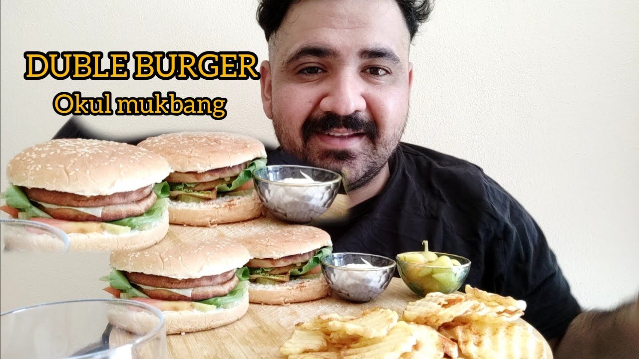 DUBLE BURGER OKUL AÇILDI MUKBANG / TÜRKÇE MUKBANG / HAMBURGER MUKBANG / TÜRKÇE ASMR YEMEK /  TR ASMR