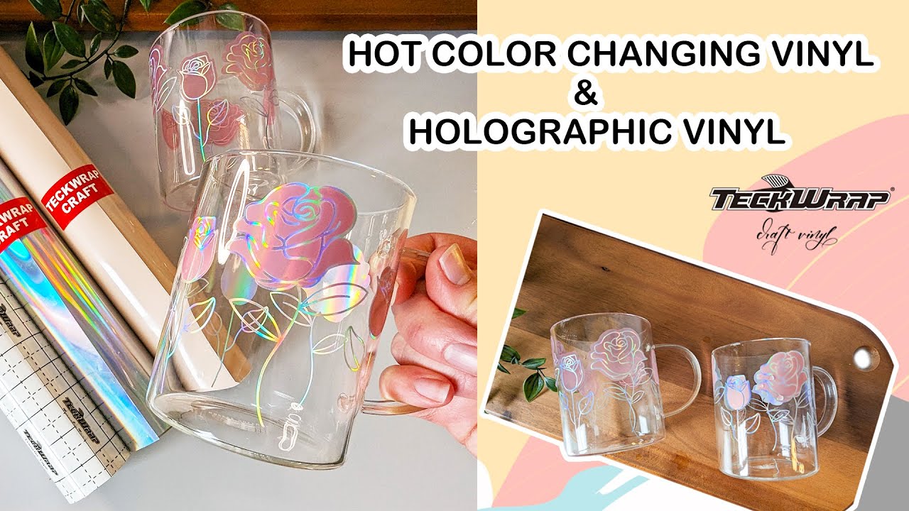 TECKWRAP Hot Color Changing & Bubble Free Holographic Vinyl for Glass Mugs