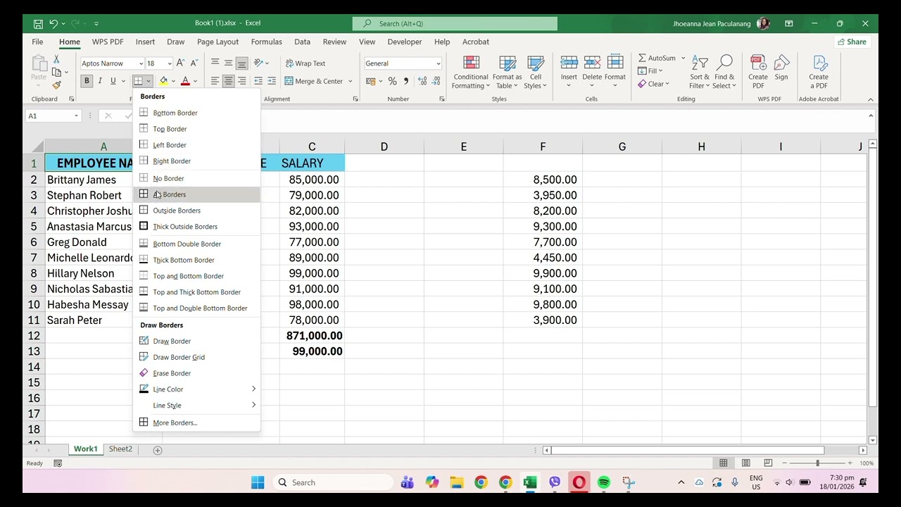 MS Excel return demonstration.