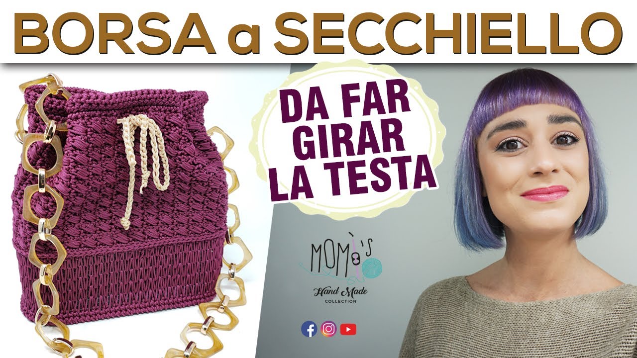 TUTORIAL BORSA UNCINETTO - BORSA A SECCHIELLO - LAVORAZIONE SU RETE || CROCHET BUCKET BAG 🌻 Momì's 🌻