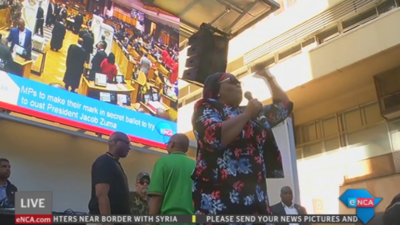 Nomvula Mokonyane addresses ANC members outside Parliament