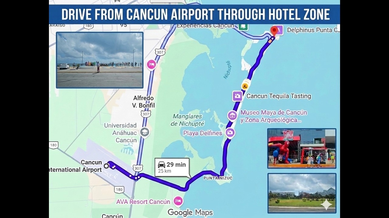Drive from Cancun Airport through Hotel Zone