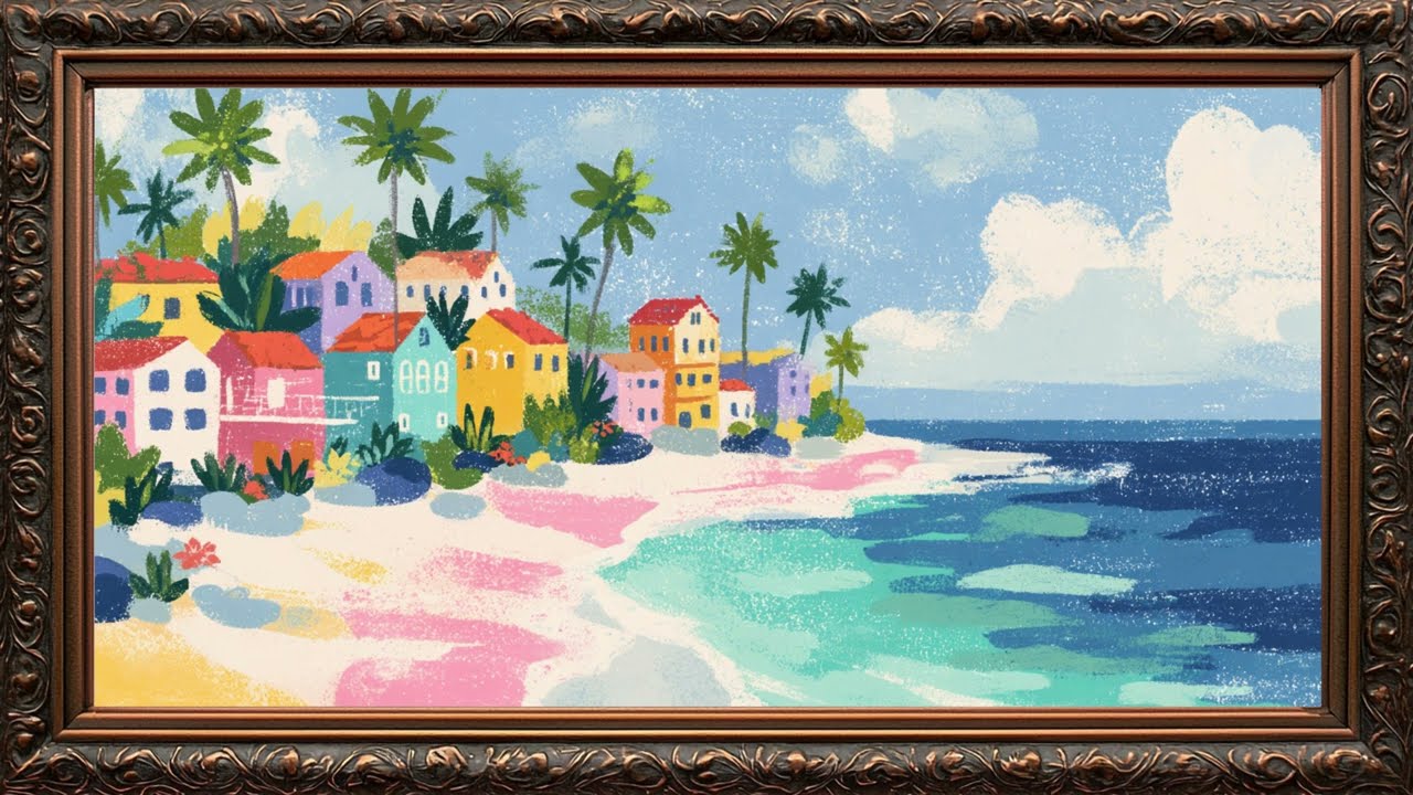 Frame Tv Art | DREAMY VIBES ON THIS SUNNY BEACH Frame TV art 4k | Golden Framed Art