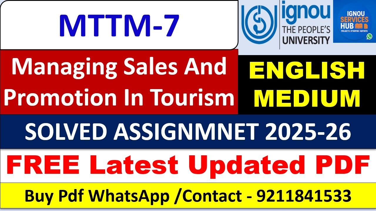 FREE MTTM-7 Solved Assignment 2025-26 | Managing Sales and Promotion in Tourism | IGNOU MTTM