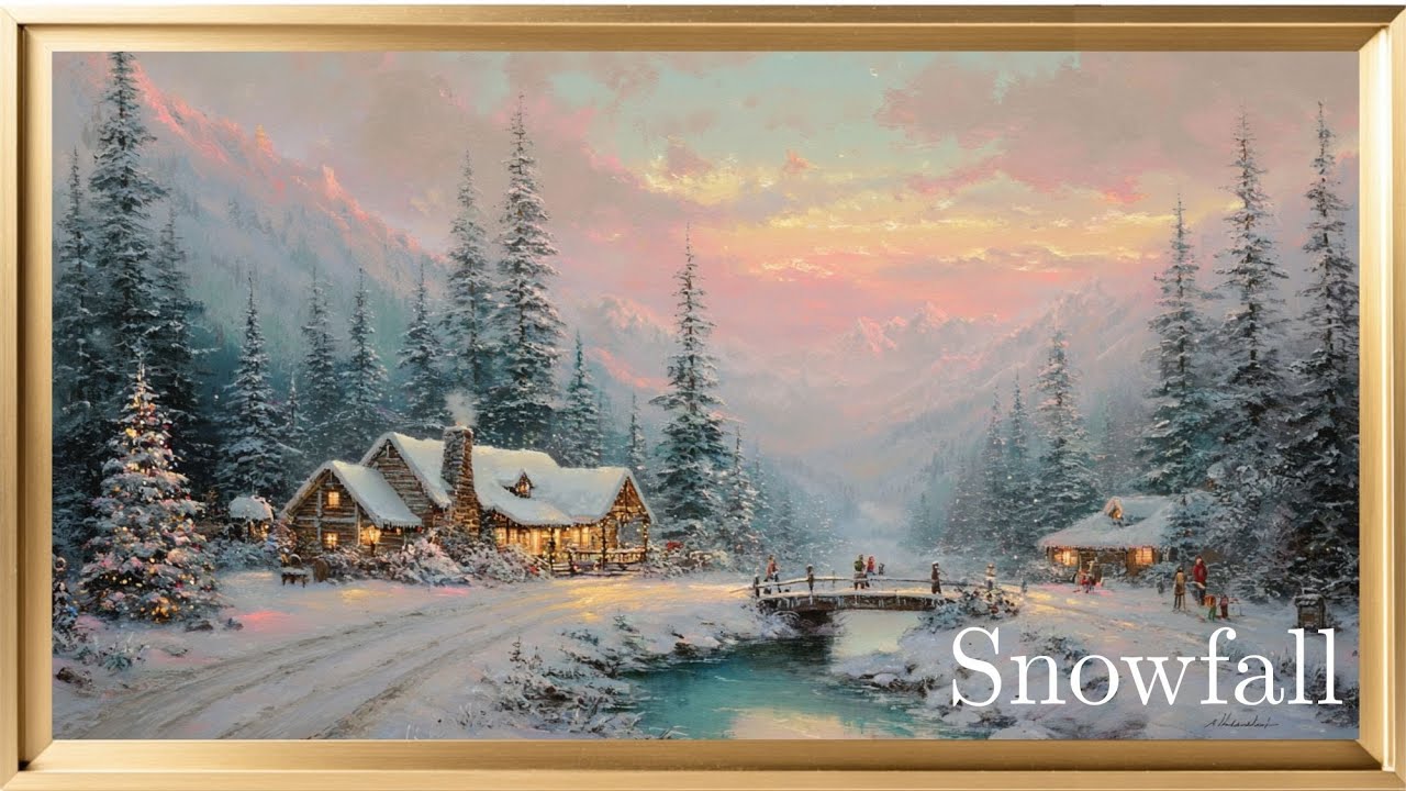 Cozy Winter Village Scene ❄️ Snowfall TV Frame Art | Relaxing 4K Window View | Snowy Cabin Ambience
