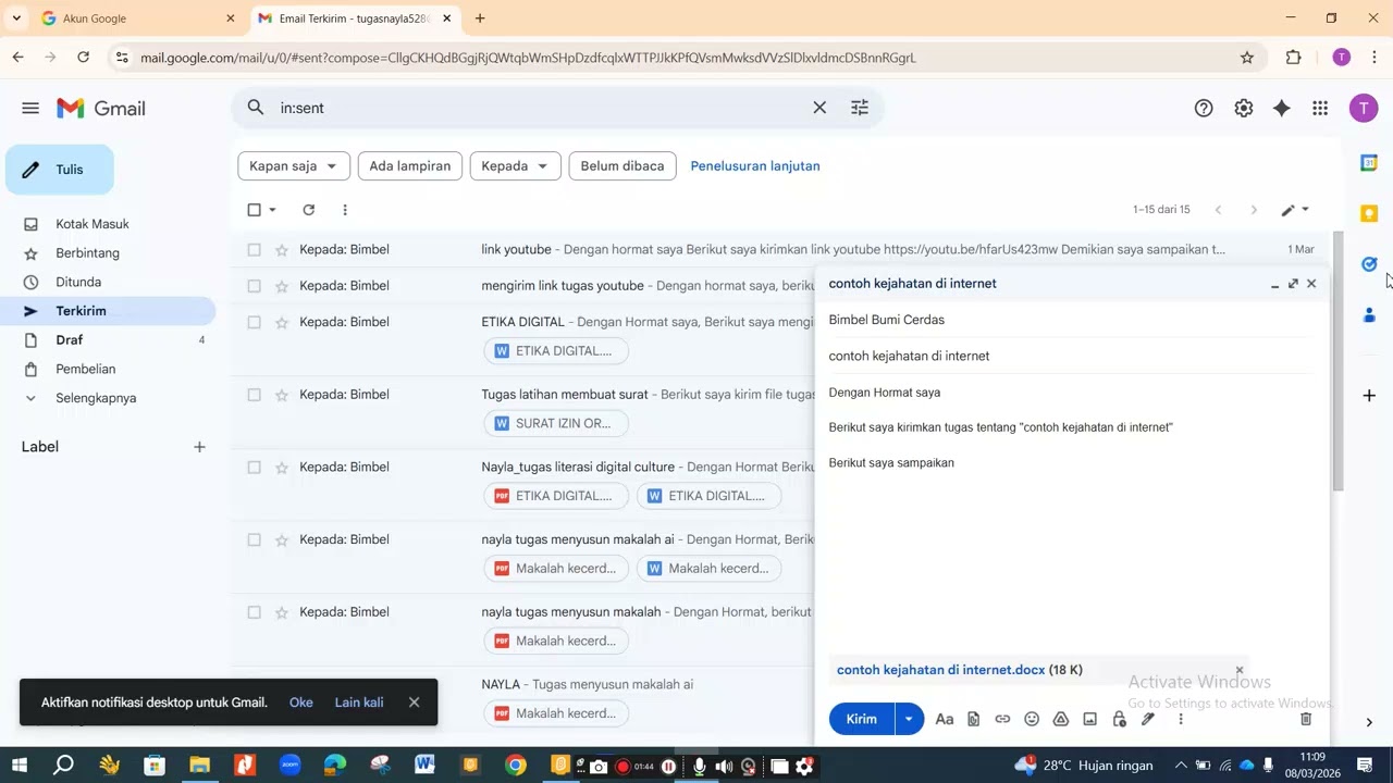 Cara mengirim gmail di email laptop