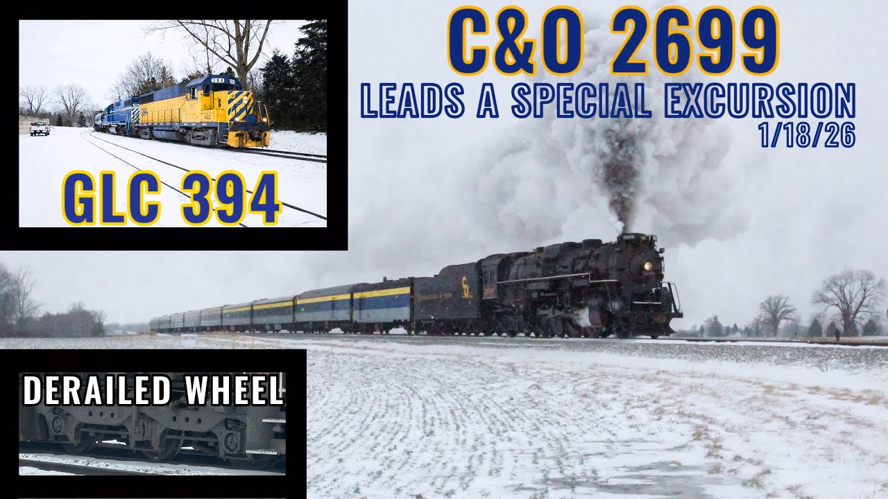 1/18/26 - SRI C&O STEAM EXCURSION, GLC 394, Derailed Locomotive, and more around Owosso, MI!