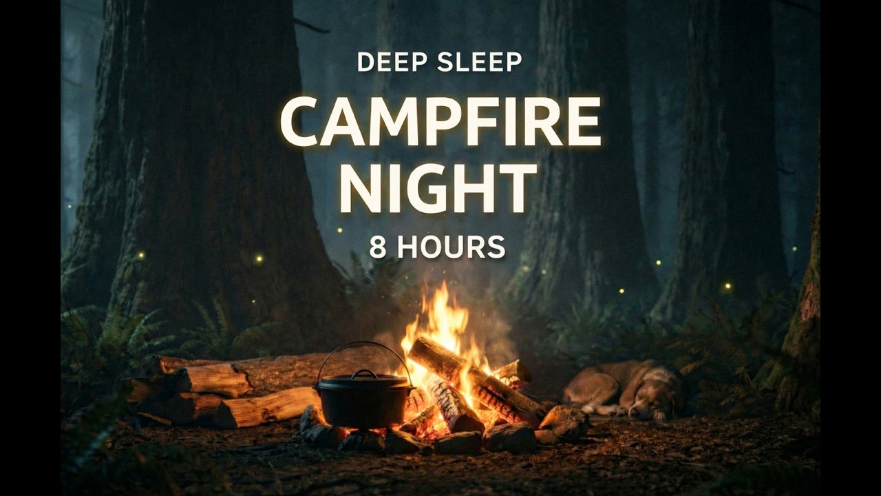 8 Hours of Campfire & Forest Night Ambience for Deep Sleep | Crickets & Soft Wind