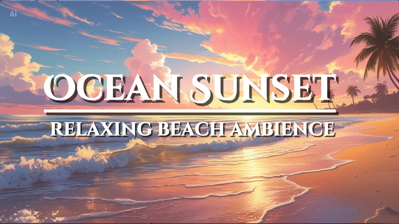 Golden Sunset Beach Ambience 🌅 Calm Ocean Waves Relaxation 4K