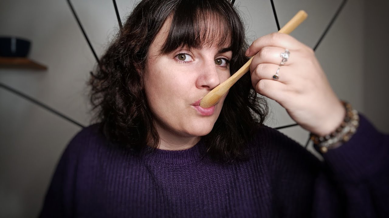ASMR ✨ Eating your face with a wooden spoon 🥄 mouth sounds + scooping