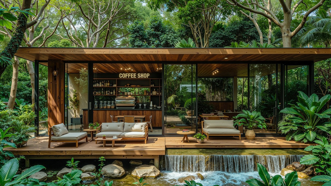 Tranquil Outdoor Coffee Shop Jazz in the Forest 🌿 Smooth Jazz & Nature Ambience for Relaxation