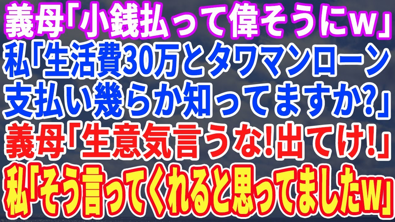 【スカッとする話】義母「生活費30万じゃ足りないわｗ本当に駄目な嫁ねw」私「このタワマンも私が払ってますが？いくらか知ってます？」「生意気！出て行けw」→私「喜んでw」全て投げ捨て出て行った結果w