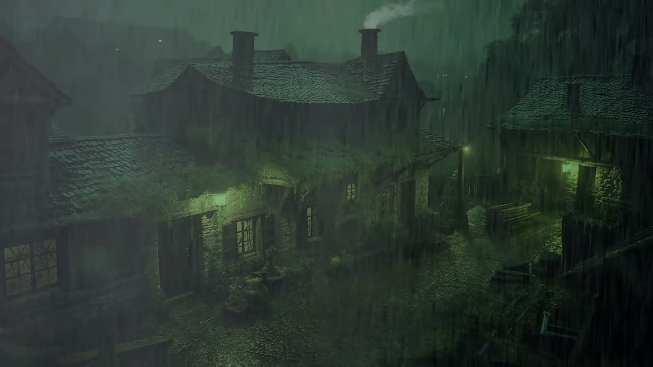 Healing Night Rain Ambience From a Tranquil Village for Sleep and Emotional Stillness