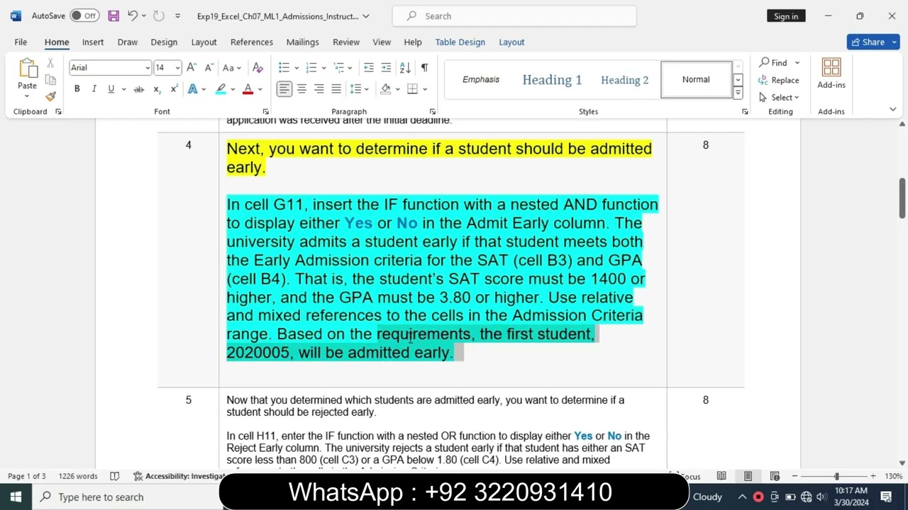 Exp19_Excel_Ch07_ML1_Admissions | Exp19 Excel Ch07 ML1 Admissions