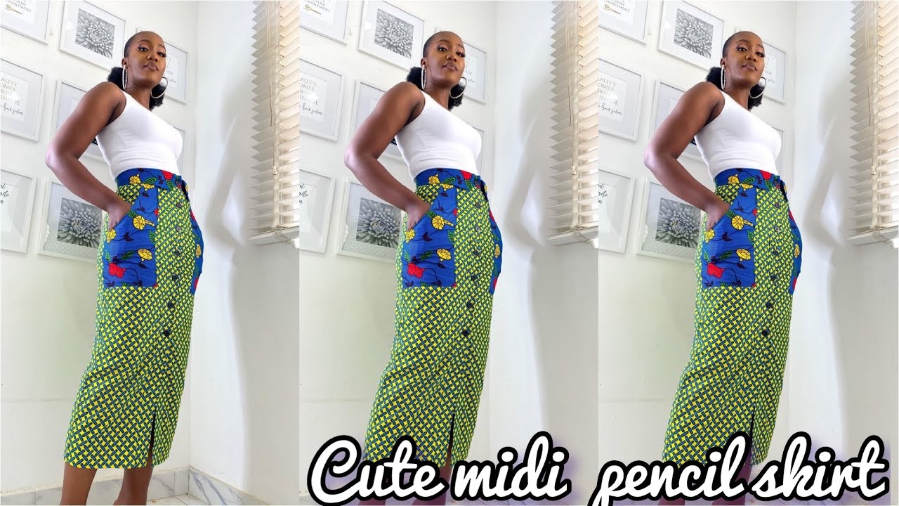 MIDI PENCIL SKIRT WITH BUTTON PLACKET AND POCKETS