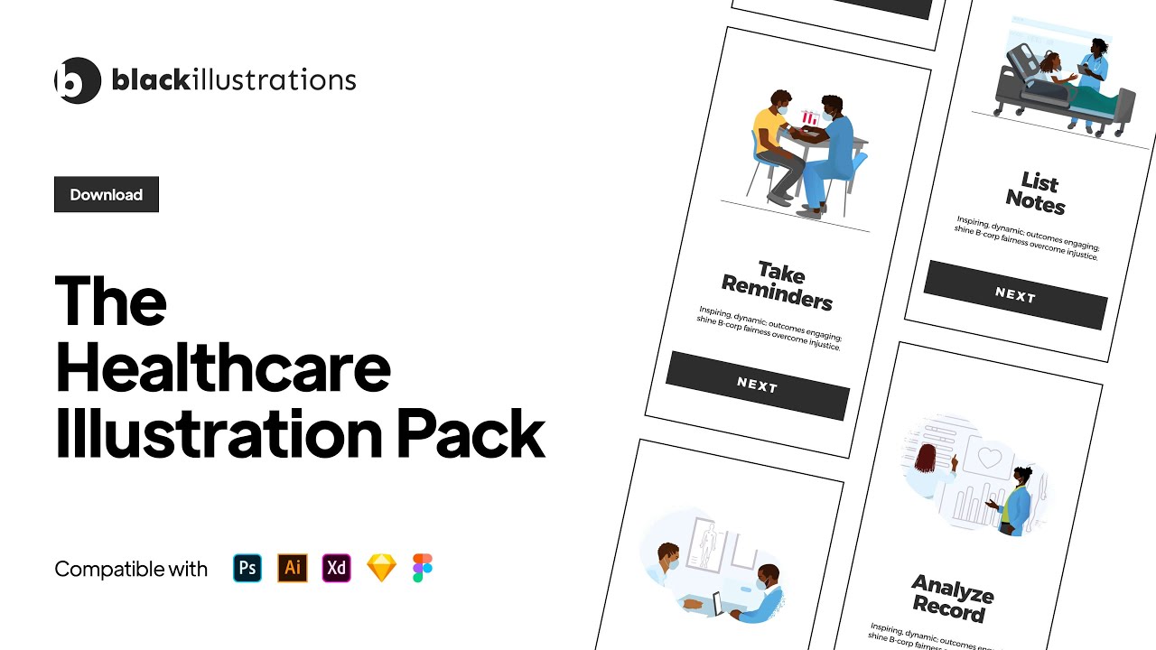 The Ultimate Healthcare Illustration Pack | Black Illustrations