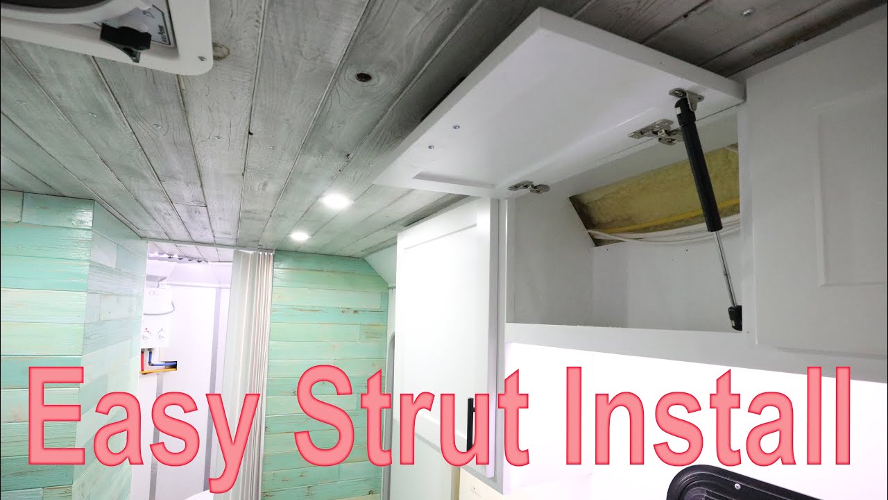 Installing Cabinet Gas Struts  in RV Camper Conversion Trailer | 10