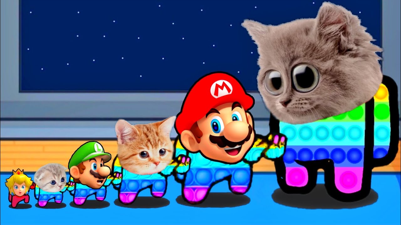 (Mini Crew Baby Cats and Super Mario vs POP IT) Among Us distraction dance animation