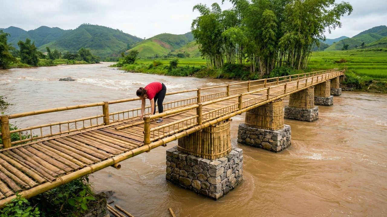 TIMELAPSE : Building A $5000 Bridge Across The Stream To An Isolated Farm In The Forest