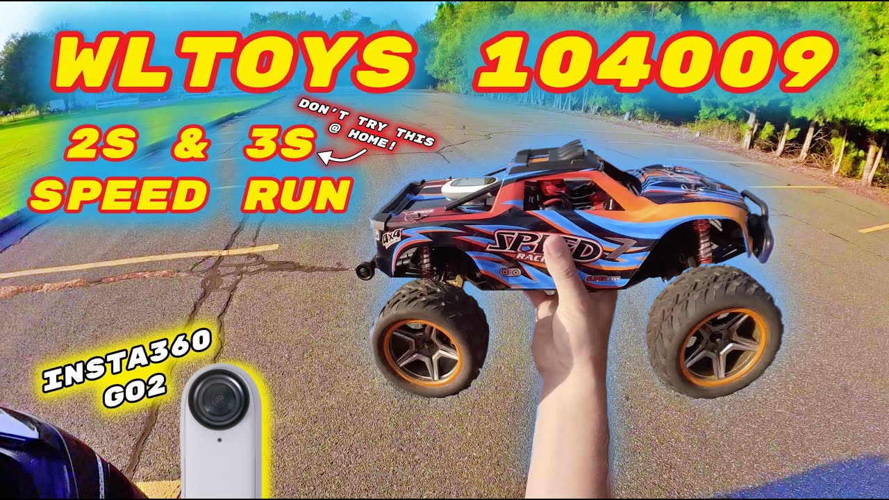 WLToys 104009 Speed Test 2S & 3S Lipo Stock Electronics - EPIC Insta360 Go2 RC Car Footage