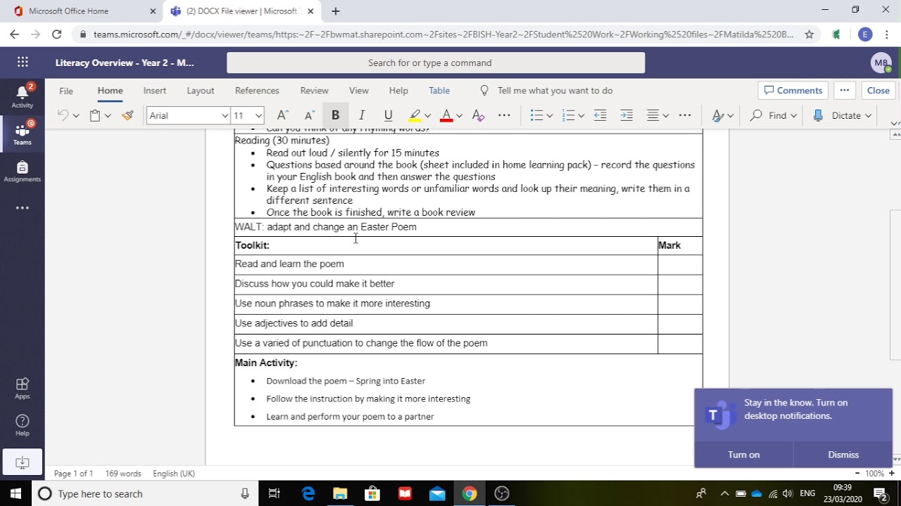 Using Microsoft Teams for Home Learning
