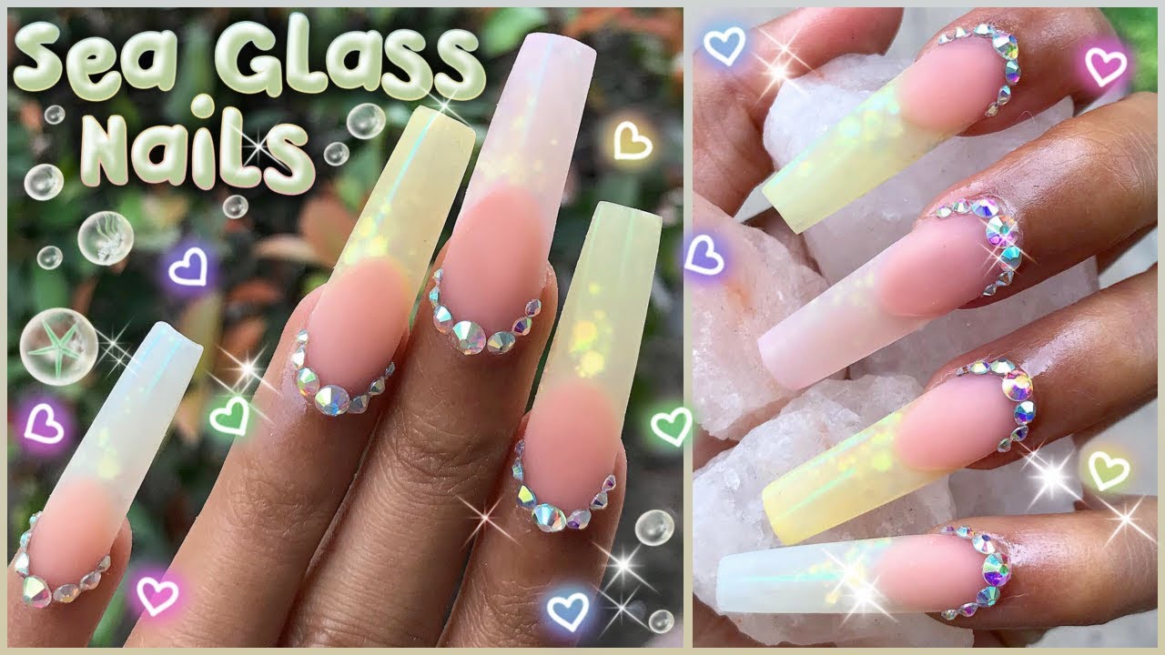 So Soft! Sea Glass Acrylic French Nails | Sculpted Tapered Square Bling💚