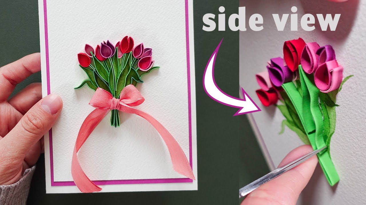 3D Paper Quilling Bouquet Tulips DIY - Spring Flowers Cards