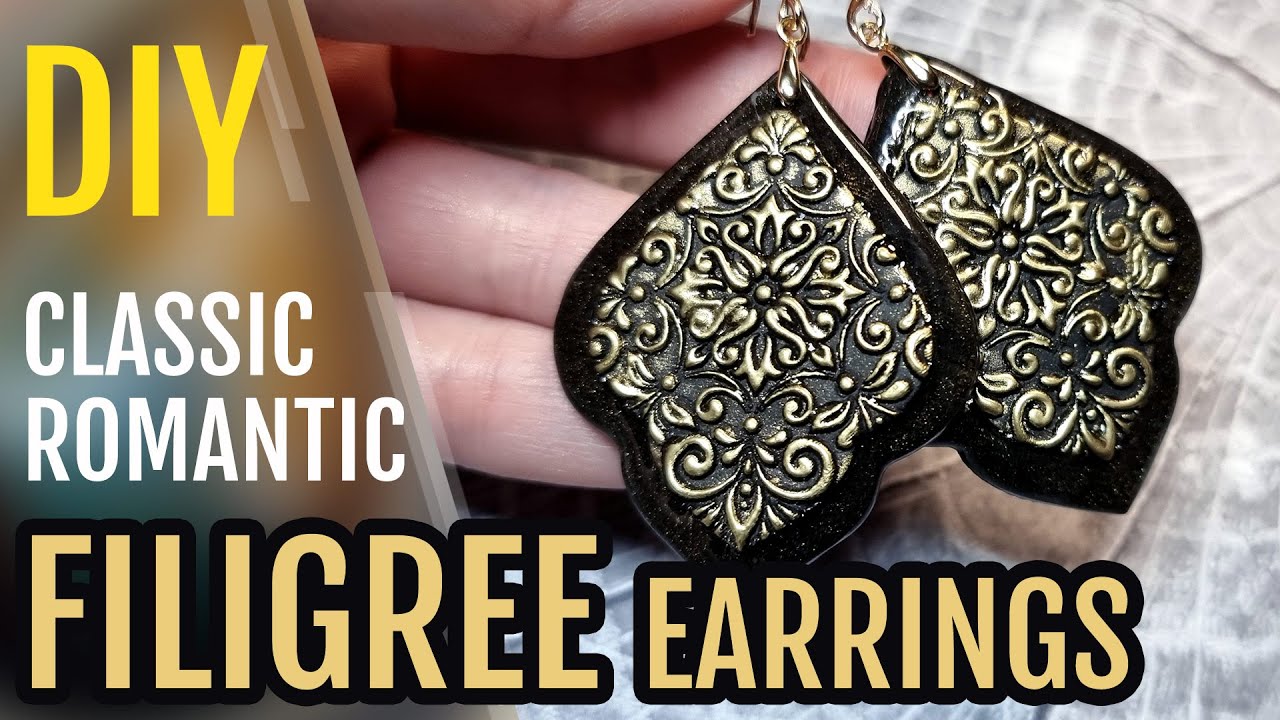 How to make Classic & Romantic Filigree Earrings with Polymer Clay. Easy Project  for Beginners! DIY