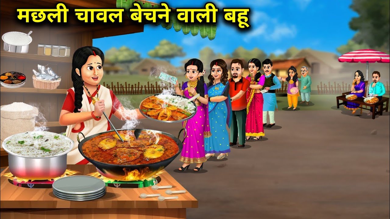 मछली चावल बेचने वाली बहू||daughter-in-law selling fish and rice||Hindi cartoon stories 