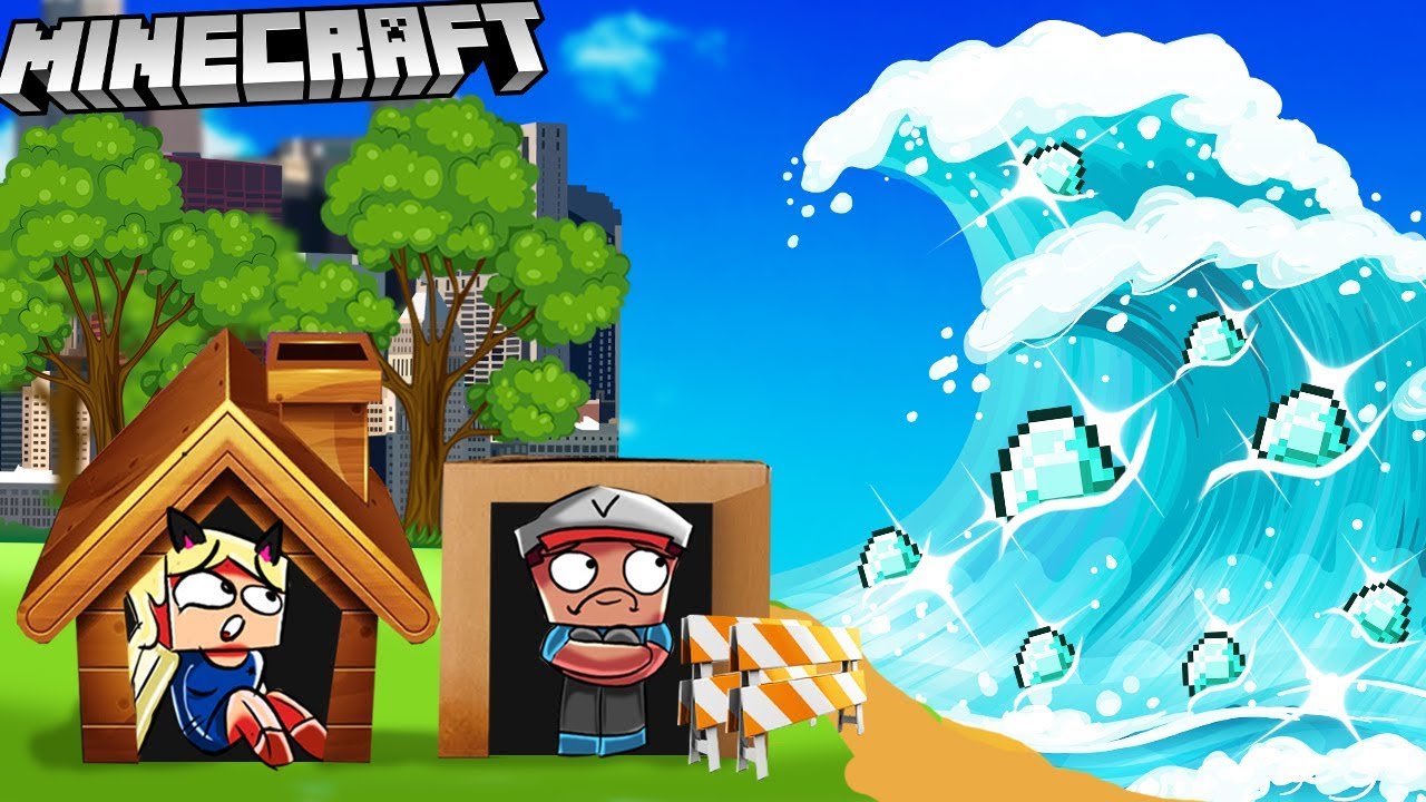 BAZA VS DIAMENTOWE TSUNAMI -  MINECRAFT TSUNAMI CHALLENGE | Vito VS Bella