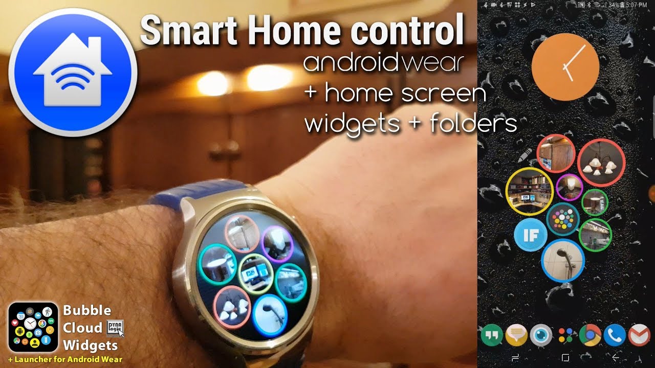 Wear OS Smart Home control using IFTTT and Bubble Cloud homescreen widgets and Android Wear launcher