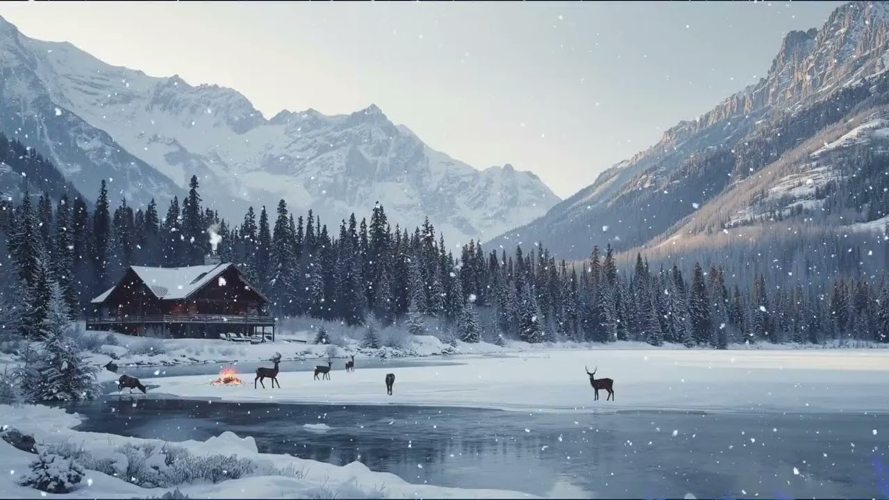Winter Wonderland❄️ Mountain Cabin Ambiance with Crackling Fire & Gentle Winter Wind (No Music)