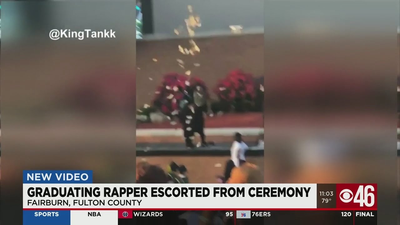 Graduating rapper escorted from ceremony after throwing thousands of dollars in the air