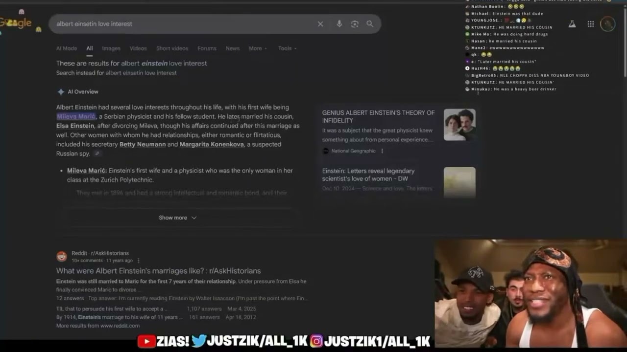 Zias and Blou almost ended stream after finding out Albert Einstein married his cousin 💀