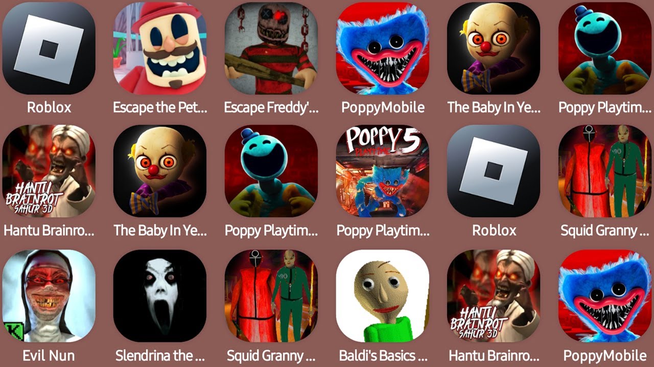 Roblox,Escape the Petshop,Escape Freddy's Mansion,Poppy Playtime Chapter 4,The Baby In Yellow...