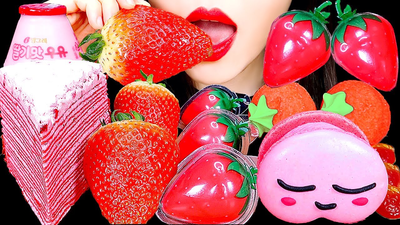 ASMR STRAWBERRY FOOD CHALLENGE 딸기 음식 챌린지 먹방 EATING SOUNDS MOST POPULAR FOOD MUKBANG ZOEY 咀嚼音