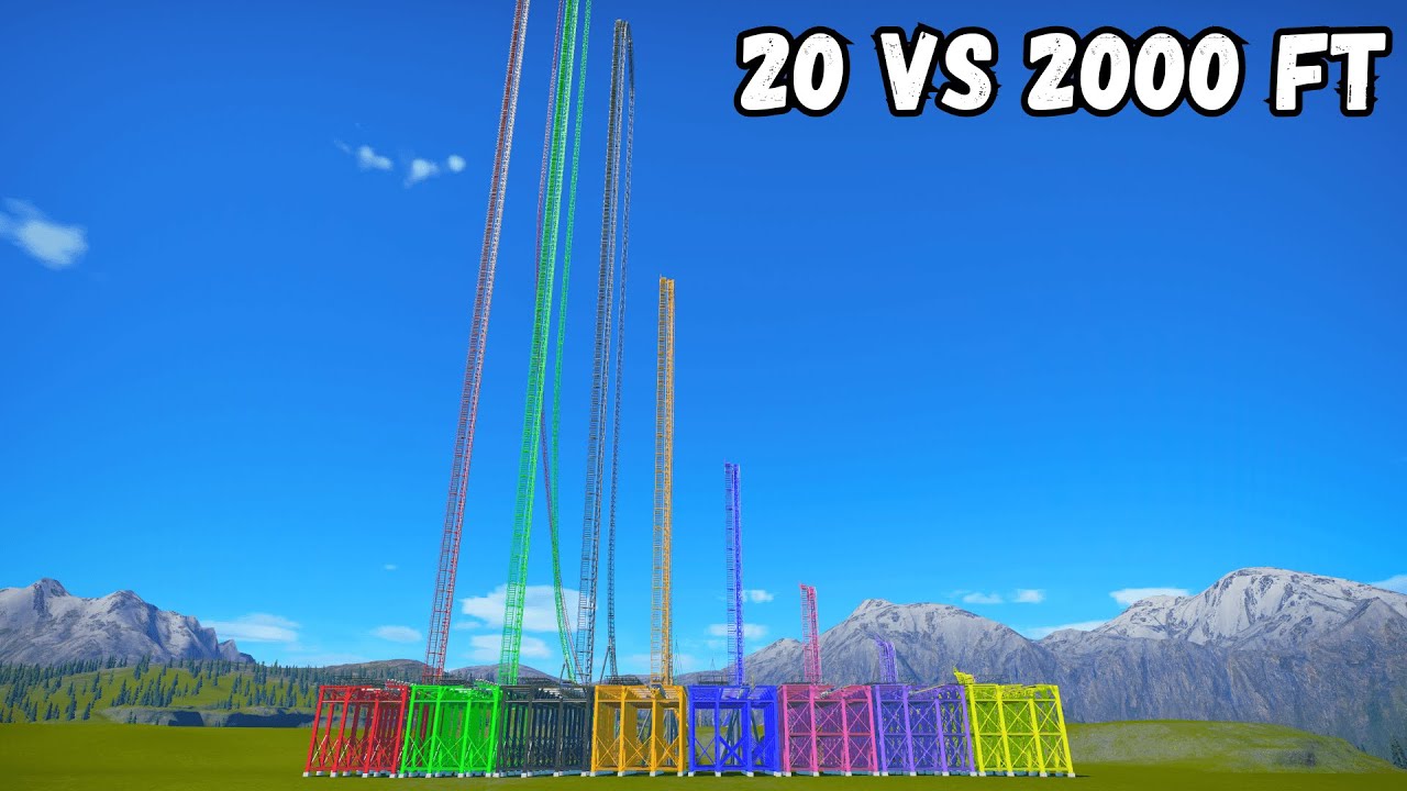 20 vs 2000 FT Drop Down Roller Coaster – Planet Coaster