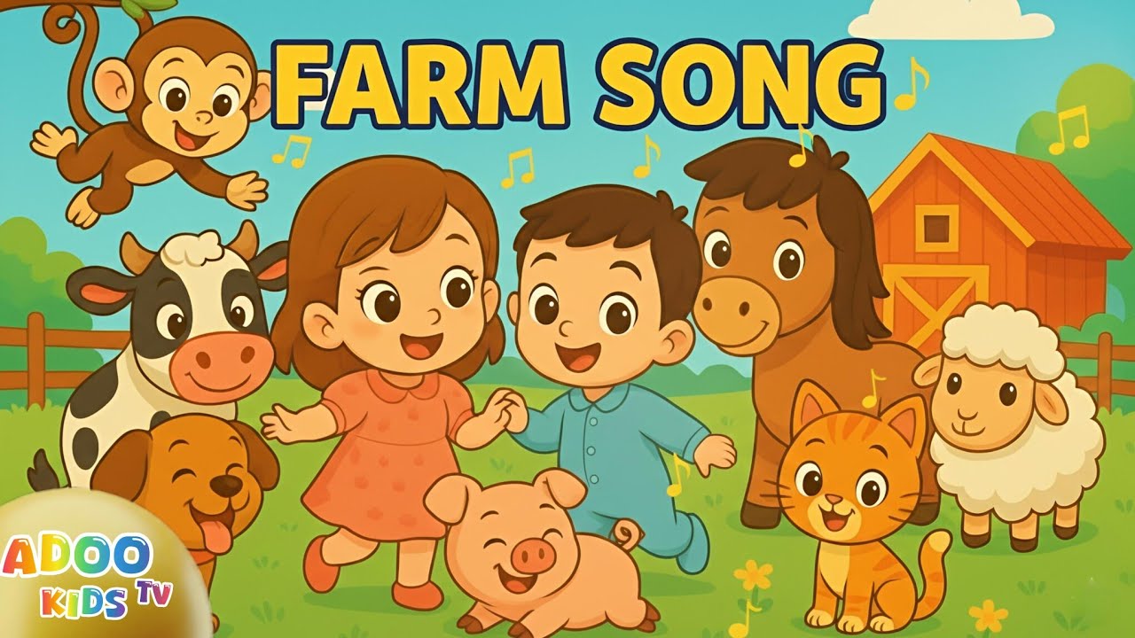 Farm animals song | Fun Educational video for babies and toddlers | learn animals | AdooKidsTV